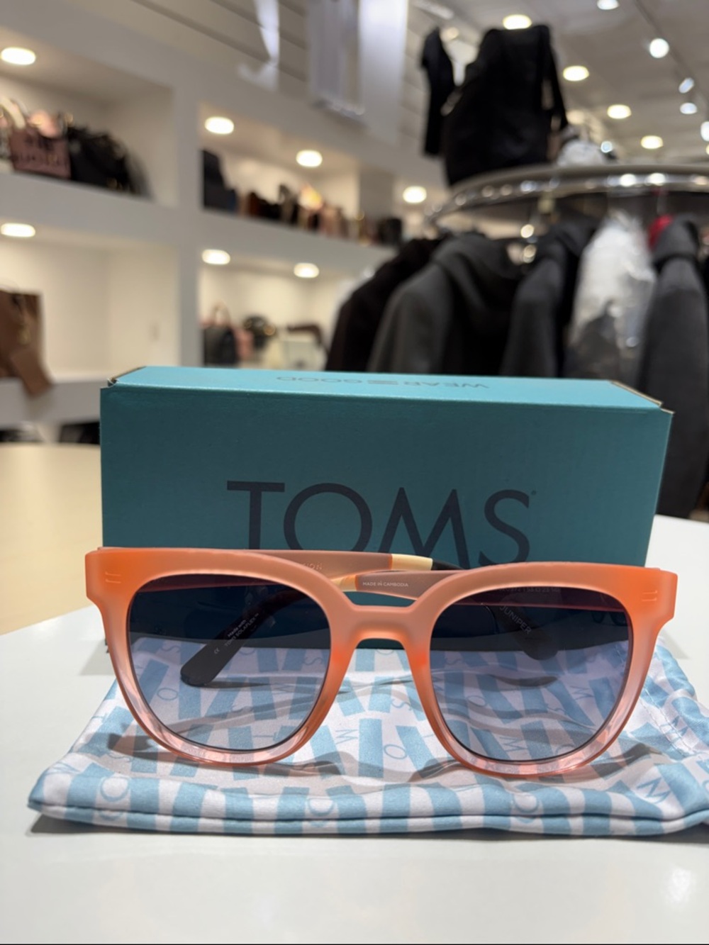 TOMS Peach to Coral Gradient Sunglasses with Blue Lenses